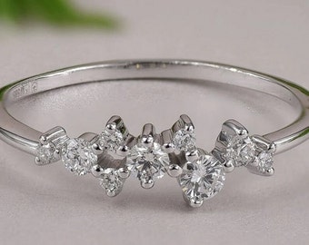 Cluster Engagement Ring, Unique Dainty Stackable Ring, 1.41 Ct Round Diamond, 14k White Gold Ring, Twing Diamond Wedding Band, Silver Ring