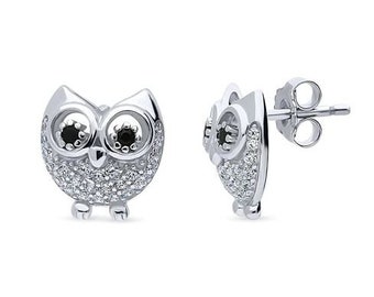 Silver Earrings, Owl Stud Earrings, 1.21 Ct Diamond, 14k White Gold, Earrings For Women, Minimalist Earrings, Earrings Set, Diamond Studs