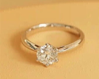 Semplice e delicato anello con diamante solitario, diamante a taglio rotondo da 1,99 ct, oro bianco 14k, regalo per lei, anello di fidanzamento nuziale, gioielli personalizzati