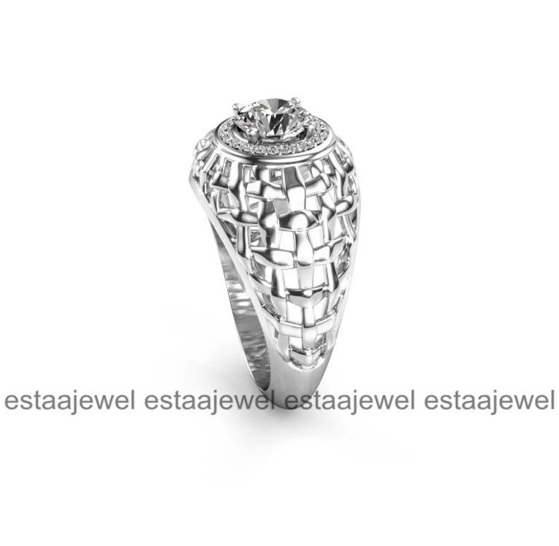 Men's Engagement Ring, Men's Diamond Ring, 14k White Gold, Statement