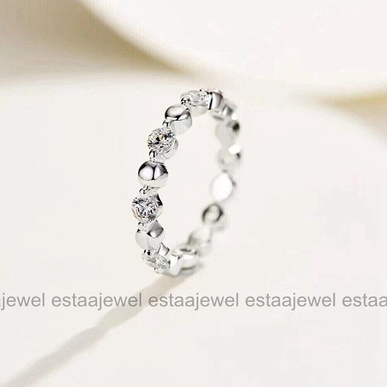 Gorgeous Minimalist Full Eternity Band, Wedding Diamond Band, 1.10 Ct Round Cut Diamond, 14k White Gold, Engagement Ring, Gift For Women's zdjęcie 3