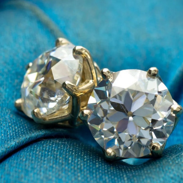 Stud Engagement Earrings, 3 Ct Diamond Earrings, 14k Yellow Gold Plated, Old European Antique Earrings, Wedding Earrings, Earrings For Women