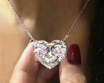 Diamond Necklace, Heart Solitaire Women's Pendant, 14k White Gold, 3.1 Ct Heart Cut Diamond, Engagement Pendant Necklace, Pendant With Chain