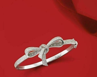 Diamond Women's Bracelet, Bow Tie Bangle Bracelet, 14k White Gold Plated, 2.25 Ct Round Cut Diamond, Anniversary Diamond Gifts, Bracelets