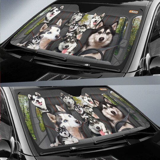 Disover Husky Car Sunshade, Dog Car Decoration, Husky Lover, Auto Sun Shade, Gift For Dad, Car Windshield,