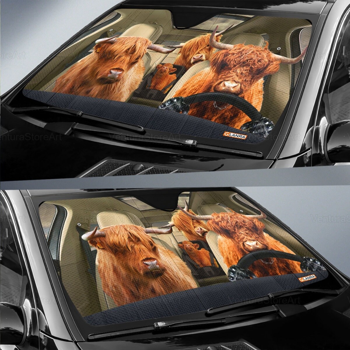 Discover Highland Cow Car Sunshade, Family Cow Sunshade, Car Decor, Heifer Sunshade, Car Sun Protector