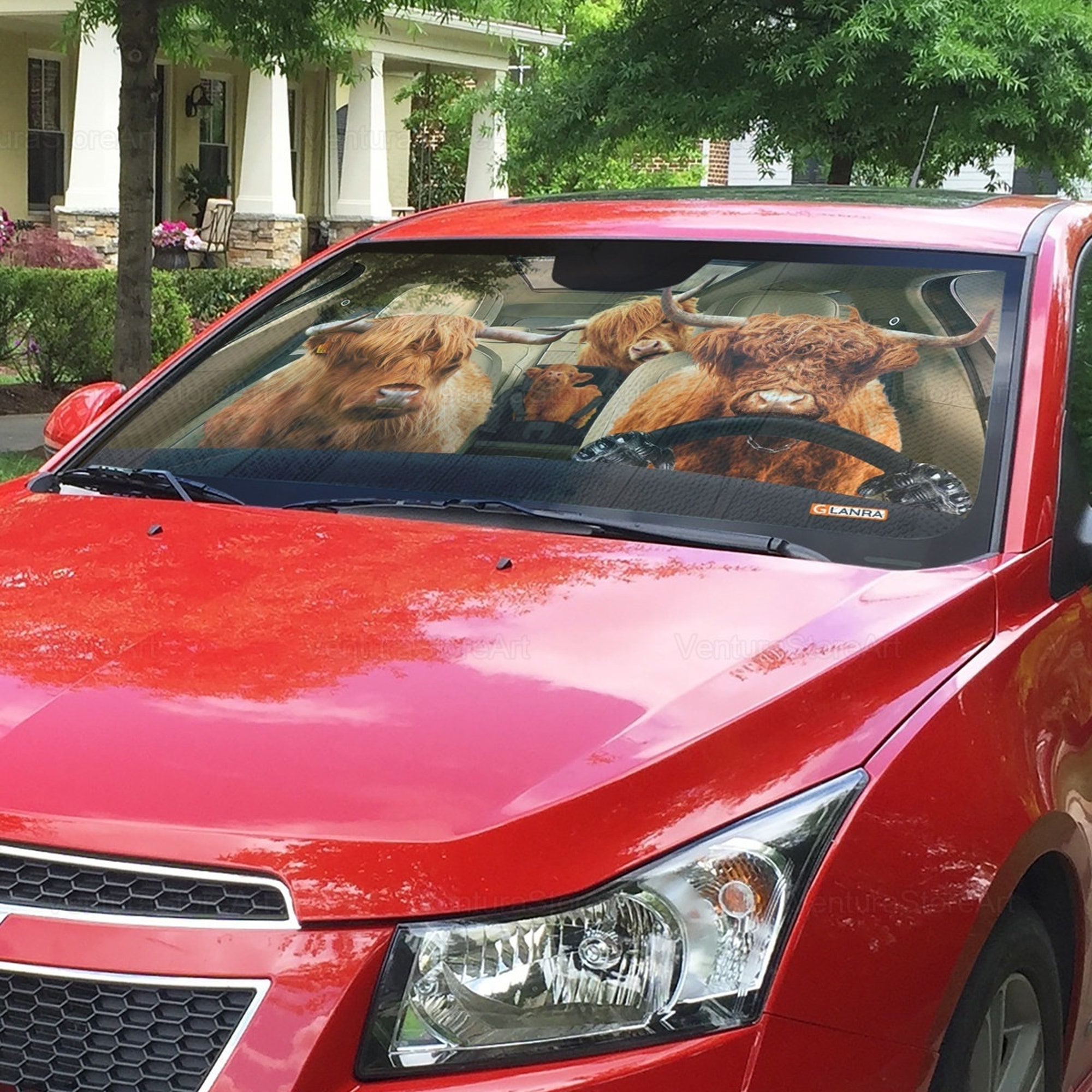 Discover Highland Cow Car Sunshade, Family Cow Sunshade, Car Decor, Heifer Sunshade