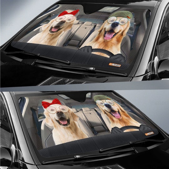 Disover Golden Retriver Car Sunshade, Golden Lover, Golden Car Decor, Gift For Dad, Auto Sunshade