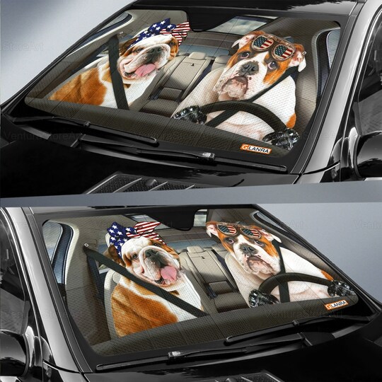 Disover Bulldog Car Sunshade, Bulldog Lover, Bulldog Car Decor