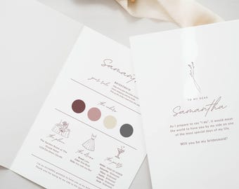 Modern Romantic Bridesmaid Info Card Template: Blush Pink Floral Bridal Party Invite, Editable in Canva