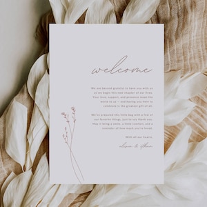 Modern Romantic Wedding Welcome Card: Editable Canva Template | Wedding Gift Bag Note, Instant Download