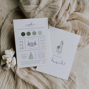 Olive green wedding bridal party information card template