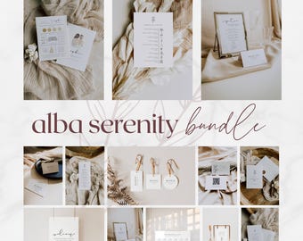 Alba Serenity Wedding Template Bundle: Minimalist Wedding Suite, Editable Canva Wedding Signs, Stationery and Decor Set