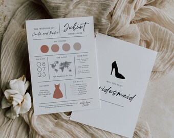 Bridesmaid Info Card Template: Editable Bridesmaid Information Card, Modern Wedding Details Card in Canva