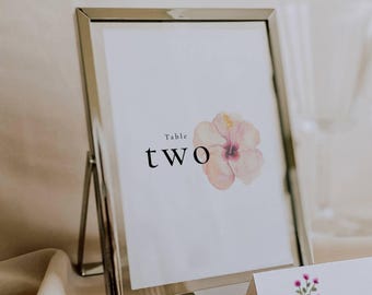 Aurora Valea Table Numbers Template: Wildflowers Garden Wedding Table Cards, Botanical Wedding Reception Table Display, Editable in Canva