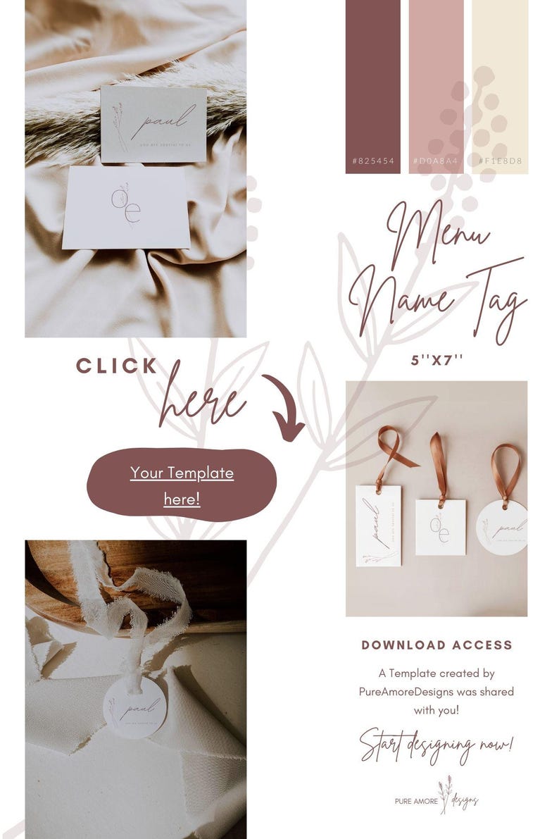 Editable Menu Name Tag | Canva Template | Place Card With Mini Menu ...