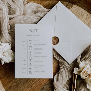 Oliva Essence Wedding Itinerary Template: Modern Garden Timeline Card, Olive Branch Wedding, Editable in Canva