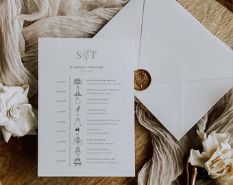 Oliva Essence Wedding Itinerary Template: Modern Garden Timeline Card, Olive Branch Wedding, Editable in Canva