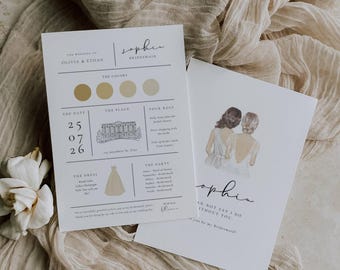 Bridesmaid Info Card Template: Minimalist Bridesmaid Information Card, Modern Wedding Proposal, Editable in Canva