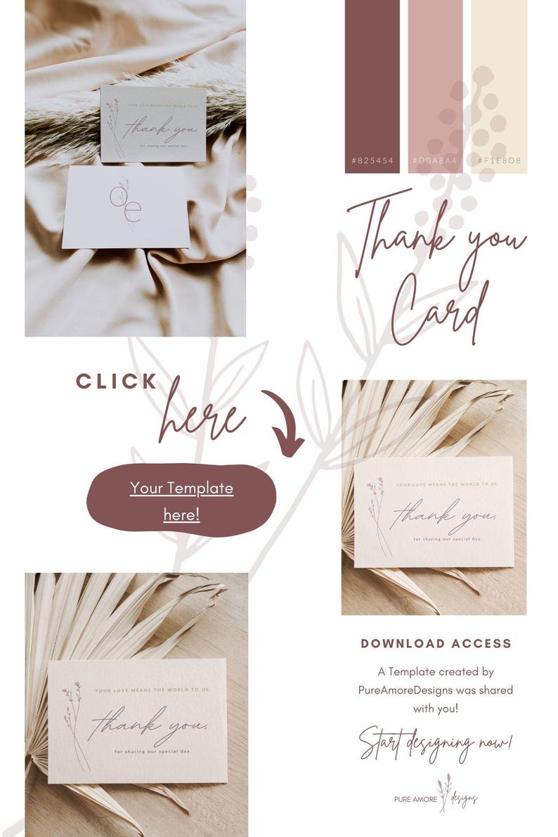 Modern Romantic Thank You Note Card Template: Minimalist Wedding Gift ...