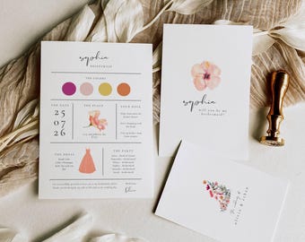 Aurora Valea Bridesmaid Info Card Template: Wildflowers Garden Information Card, Botanical Wedding Proposal, Editable in Canva
