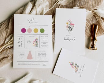 Aurora Valea Bridesmaid Info Card Template: Wildflowers Garden Information Card, Botanical Wedding Proposal, Editable in Canva