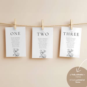 Alba Serenity Seating Chart Template: Minimalist Wedding Table Display Cards, Editable in Canva