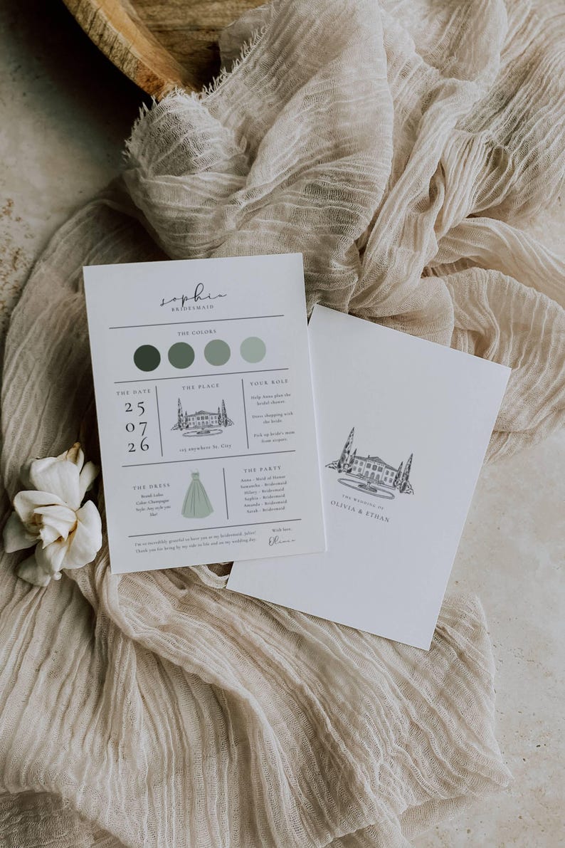 Editable bridesmaid proposal card for bridal party info