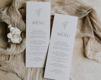 Oliva Essence Wedding Menu Template: Modern Garden Wedding Reception Card, Olive Green Wedding, Editable in Canva