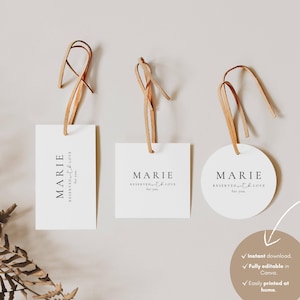 Alba Serenity Wedding Menu Name Tag Template: Editable Minimalist Place Name Cards in Canva
