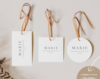 Alba Serenity Wedding Menu Name Tag Template: Editable Minimalist Place Name Cards in Canva