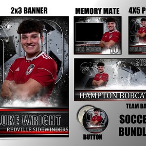 Soccer Banner Template Bundle – Photoshop PSDs for Senior Night, Team Posters, Buttons, & Memory Mates | Editable Sports Templates