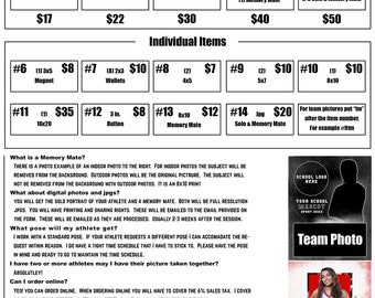 Photography order form for volume photography and sports photography