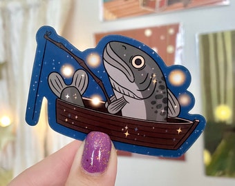 Fishing Fish Over the Garden Wall Die Cut Sticker