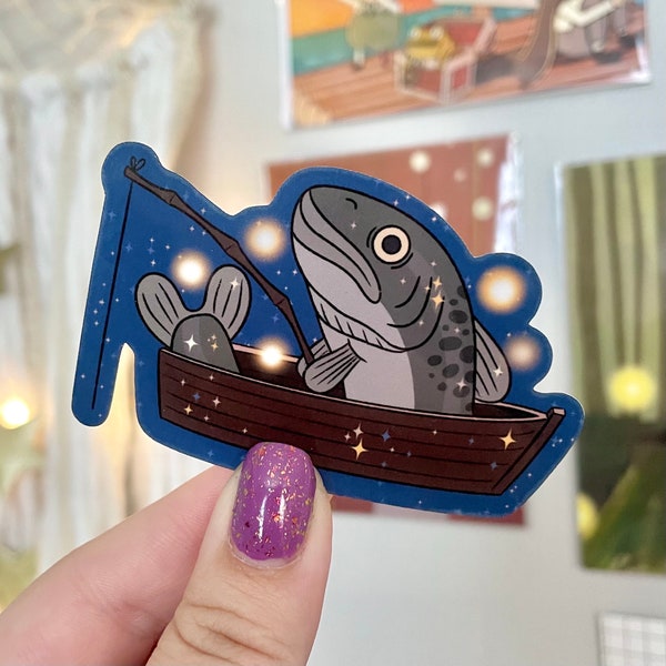 Fishing Fish Over the Garden Wall Die Cut Sticker