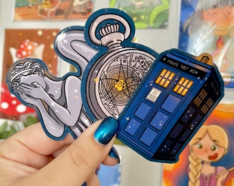 The Doctor Die Cut Sticker Pack - Blink, Police Box, Time-Lord fob watch
