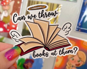 Can We Throw Books At Them? Sticker - Aziraphale, Nina and Maggie