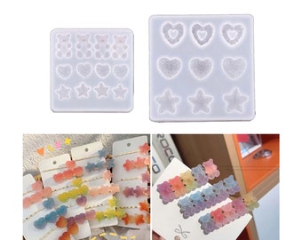 Candy Heart Hair Pin Silicone Mould, Gummy Bear Hair Pin Epoxy Resin Pendant Mold, Sugar Coated Star Earring Jewellery UV Resin Moulds