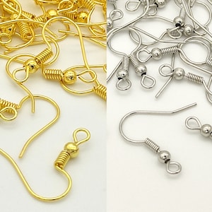 Earring Hooks, 100 Pack (50 pairs), Nickel Free, Earring Hooks, Iron Earring Hooks, Ear Wires, Earwires Fish Hook Jewellery Findings