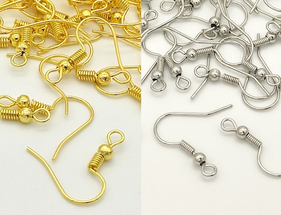 Earring Hooks. 100 Pack 50 Pairs. 18 X 0.8mm. Nickel Free. Silver, Gold 