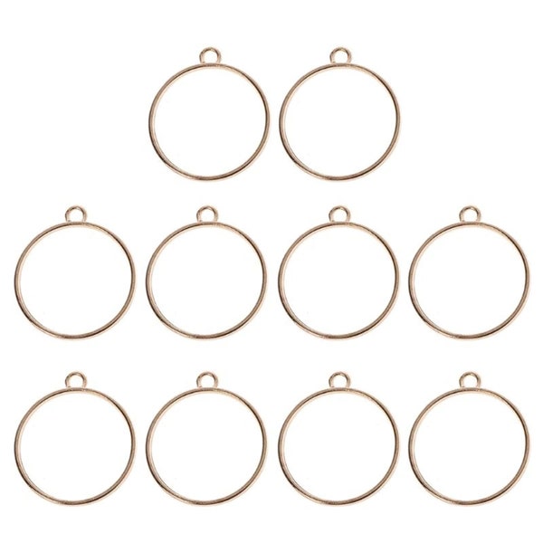 10 pcs pendentif bijoux avec lunette ronde en résine à dos ouvert, couleur or, lunette ronde à dos ouvert en résine UV, diamètre 25 mm