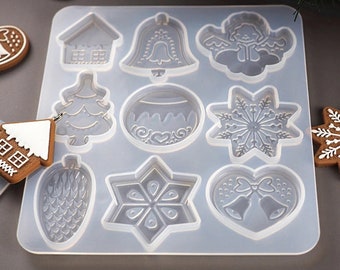 Christmas Pendant Silicone Mould, Christmas Tree Pendant Mold, Ornament Jewellery Polymer Clay Tool, Snowflake Chocolate Candy Mold
