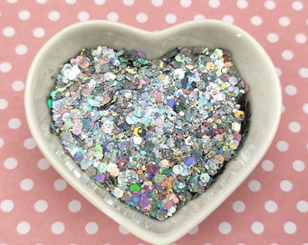 Silver Holographic Glitter Chunky Mix, Resin Supplies, Nail Art Glitter, Craft Supplies