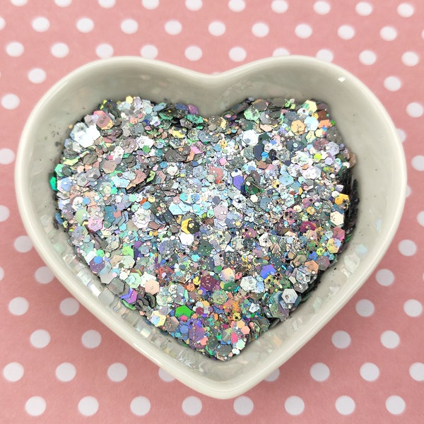 Silver Holographic Glitter Chunky Mix, Resin Supplies, Nail Art Glitter, Craft Supplies