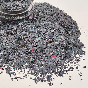 Holographic Black Glitter Flakes, Holographic Cellophane Glitter Flakes, Resin Supplies, Craft Supplies, Nail Art Glitter