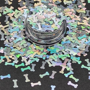 Paillettes pour os, formes holographiques argentées en forme d'os de chien, paillettes d'art pour les ongles en os, paillettes de paillettes, fournitures en résine