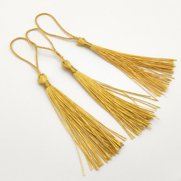 10 pcs Golden Yellow Bookmark Tassels, Silky Craft Tassels, Decorative Tassel Sewing, Tassle for Resin Bookmarks