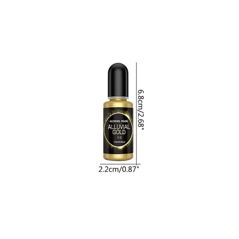 May include: A small bottle of gold alcohol ink with the words "Alcohol Pearl Alluvial Gold" on the label. The bottle is 6.8 inches tall and 2.2 inches wide.