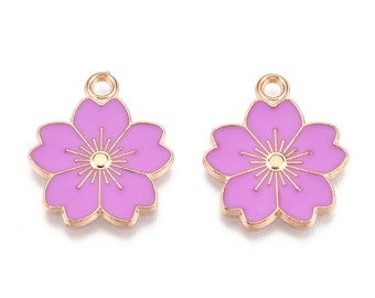 8 Baby Blue Enamel Cherry Blossom Sakura Flower Golf Tone Metal