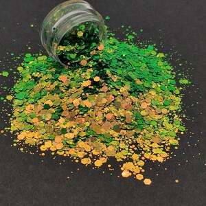 Grosses paillettes caméléon, paillettes à changement de couleur, vert à doré/jaune, fournitures en résine, fournitures créatives, nail art scintillant
